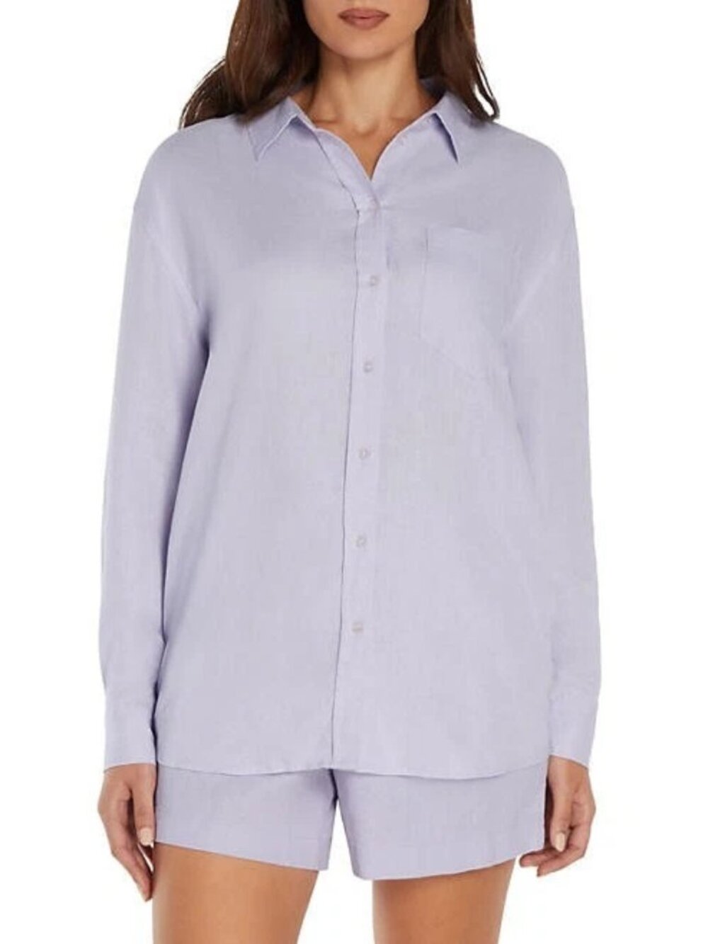 Gap Linen Button Down Top Women's XXL Purple Long Sleeves Pocket Collared Neck